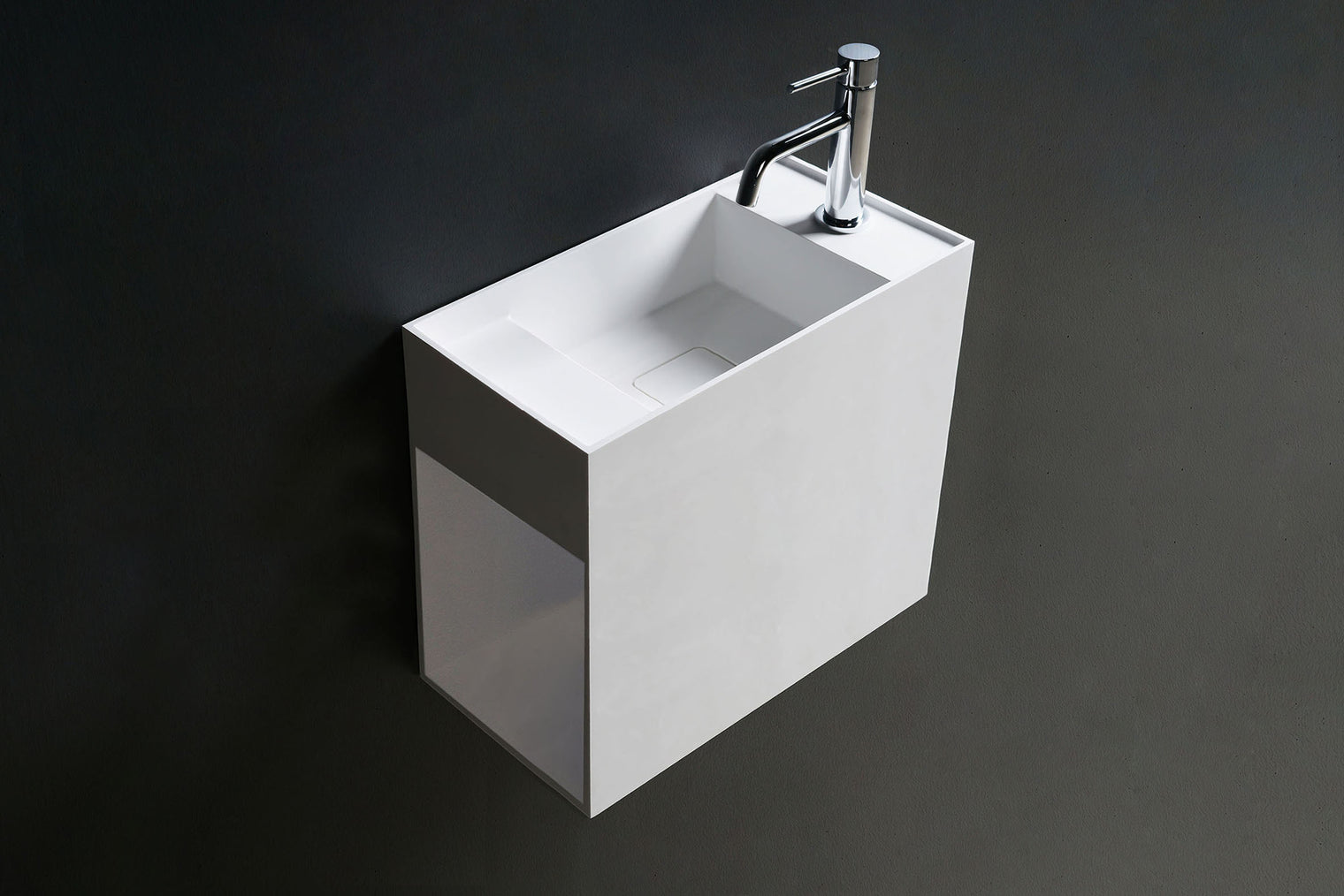 CUBE-X WM 50 w/Side Shelf-WALL MOUNT WASHBASINS-訂造一體無縫洗手盆,Tailor made Washbasins,waterbasin hk, 浴室物料,浴室裝修,訂造洗手盆,浴室翻新,Bathroomware ,Bespoke bathroom,浴室配件,訂造浴室潔具,訂造浴室傢俬,香港 浴室設計 公司,best custom bathroom furniture HK, Infinite Bath