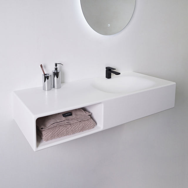 Spio WM 100R w/Shelf-WALL MOUNT WASHBASINS-訂造一體無縫洗手盆,Tailor made Washbasins,waterbasin hk, 浴室物料,浴室裝修,訂造洗手盆,浴室翻新,Bathroomware ,Bespoke bathroom,浴室配件,訂造浴室潔具,訂造浴室傢俬,香港 浴室設計 公司,best custom bathroom furniture HK, Infinite Bath