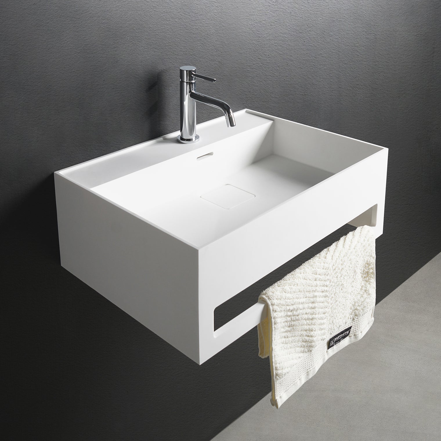 CUBE-X WM 50 w/Towel Bar-WALL MOUNT WASHBASINS-訂造一體無縫洗手盆,Tailor made Washbasins,waterbasin hk, 浴室物料,浴室裝修,訂造洗手盆,浴室翻新,Bathroomware ,Bespoke bathroom,浴室配件,訂造浴室潔具,訂造浴室傢俬,香港 浴室設計 公司,best custom bathroom furniture HK, Infinite Bath