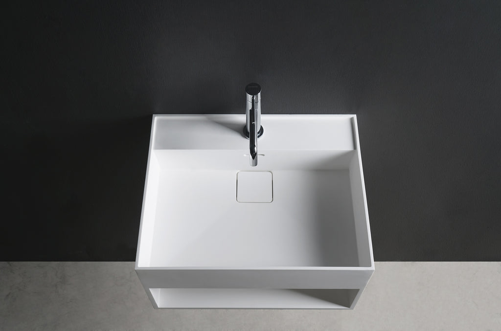 INFINITE | CUBE-X WM 50 with Shelf | Wall Mount Washbasin | INFINITE Solid Surfaces