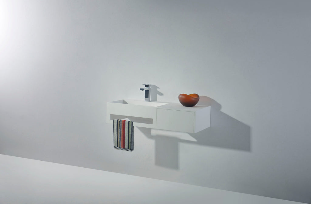 INFINITE | Pure WM 90L with Drawer | Wall Mount Washbasin | INFINITE Solid Surfaces