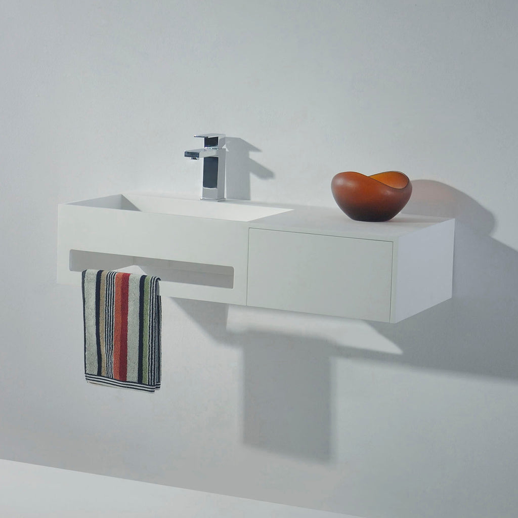 INFINITE | Pure WM 90L with Drawer | Wall Mount Washbasin | INFINITE Solid Surfaces