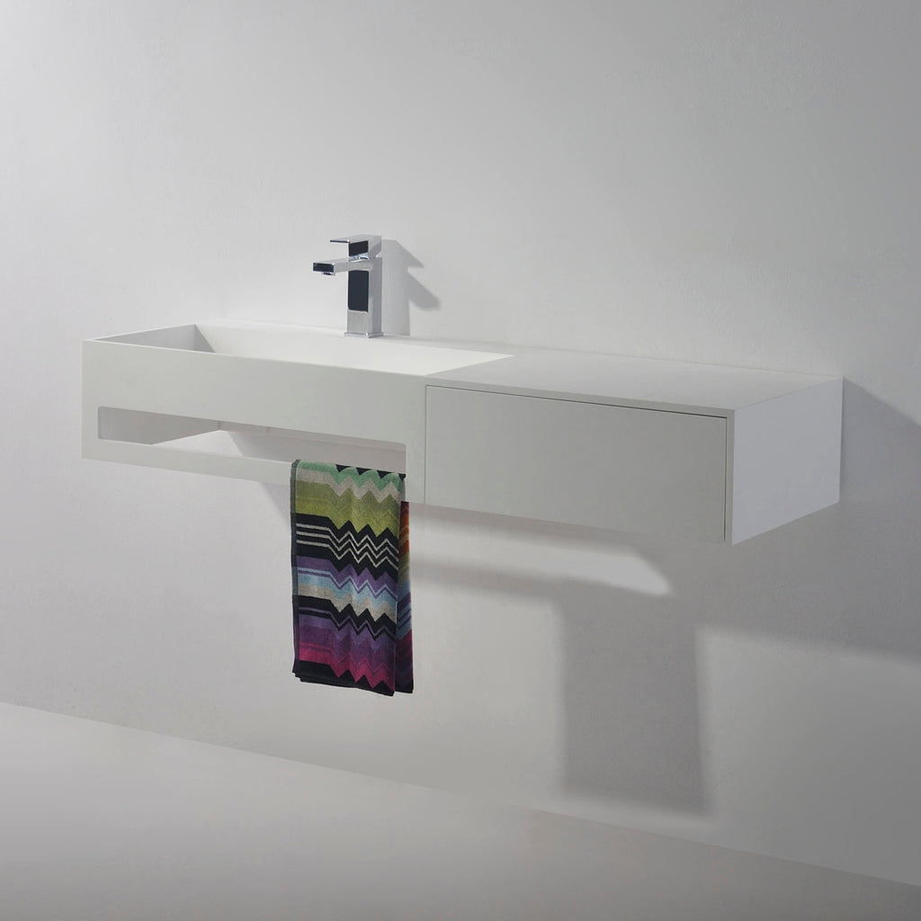 INFINITE | Pure WM 120L with Drawer | Wall Mount Washbasin | INFINITE Solid Surfaces