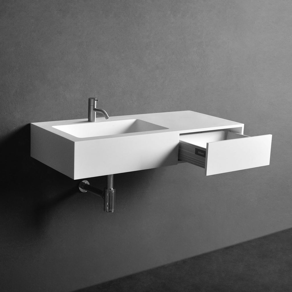 INFINITE | Vesta WM 90L with Drawer | Wall Mount Washbasin | INFINITE Solid Surfaces