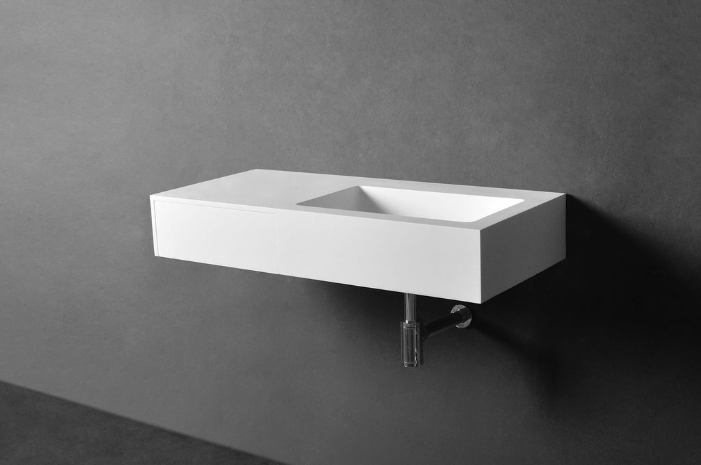 INFINITE | Vesta WM 90R with Drawer | Wall Mount Washbasin | INFINITE Solid Surfaces