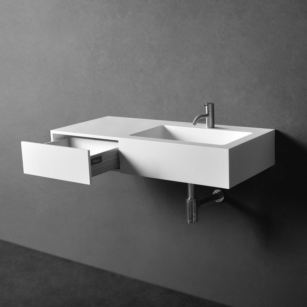 INFINITE | Vesta WM 90R with Drawer | Wall Mount Washbasin | INFINITE Solid Surfaces