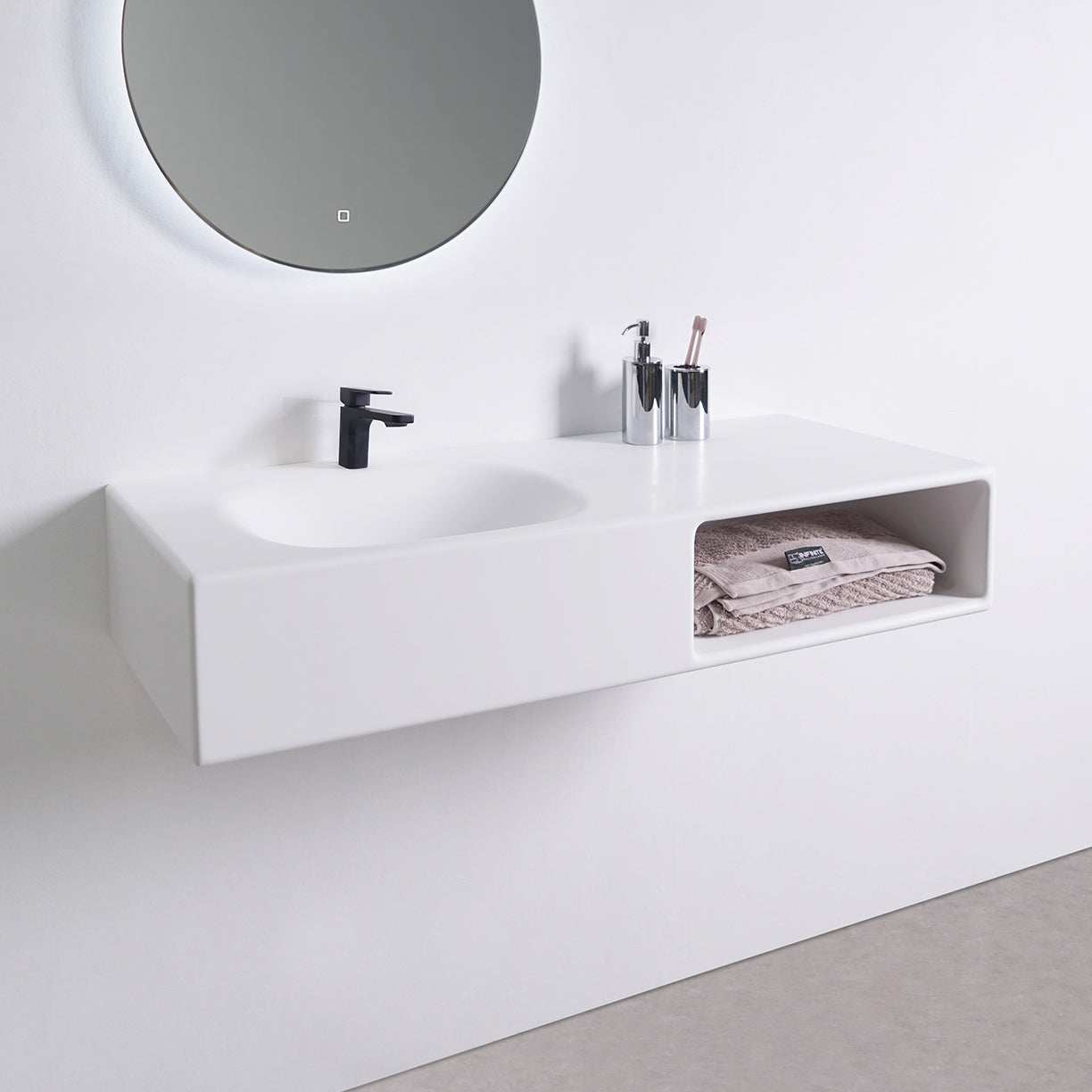 INFINITE | Spio WM 100L with Shelf | INFINITE Solid Surfaces