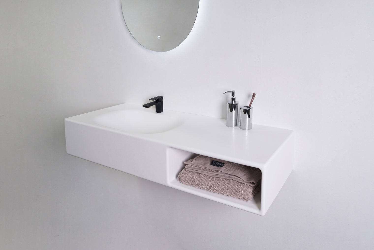INFINITE | Spio WM 100L with Shelf | INFINITE Solid Surfaces