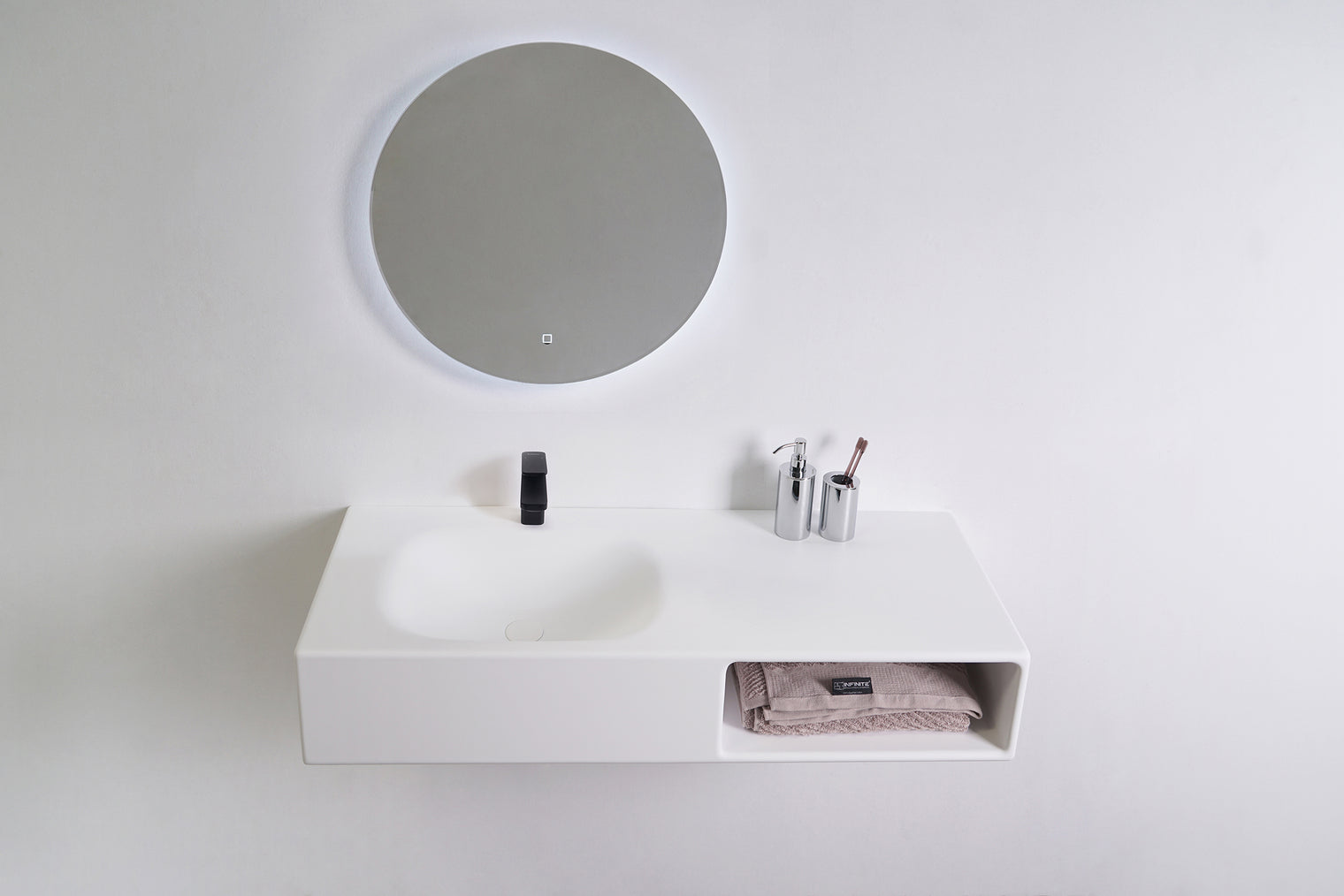 INFINITE | Spio WM 100L with Shelf | INFINITE Solid Surfaces