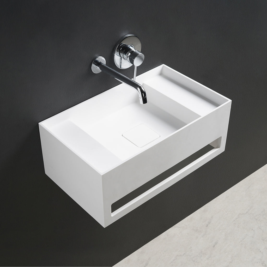 INFINITE | CUBE-X WM 50 with Towel Bar & Deck | Wall Mount Washbasin | INFINITE Solid Surfaces