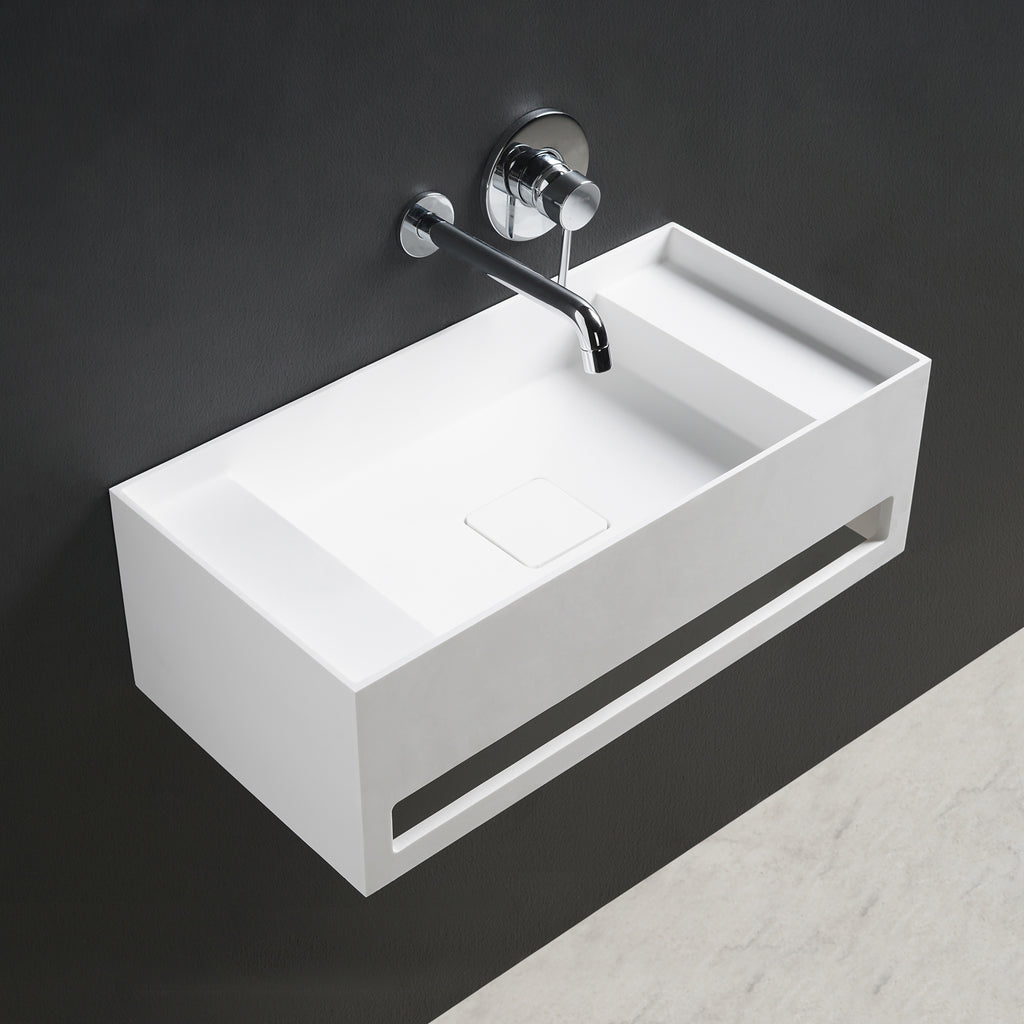 INFINITE | CUBE-X WM 60 with Towel Bar & Deck | Wall Mount Washbasin | INFINITE Solid Surfaces