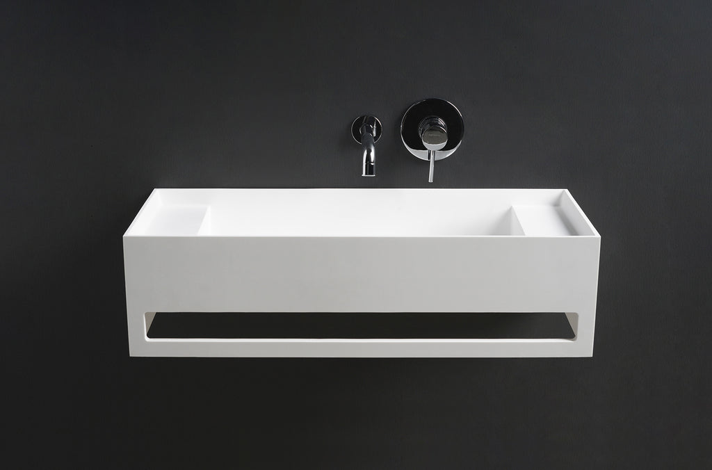 INFINITE | CUBE-X WM 80 with Towel Bar & Deck | Wall Mount Washbasin | INFINITE Solid Surfaces