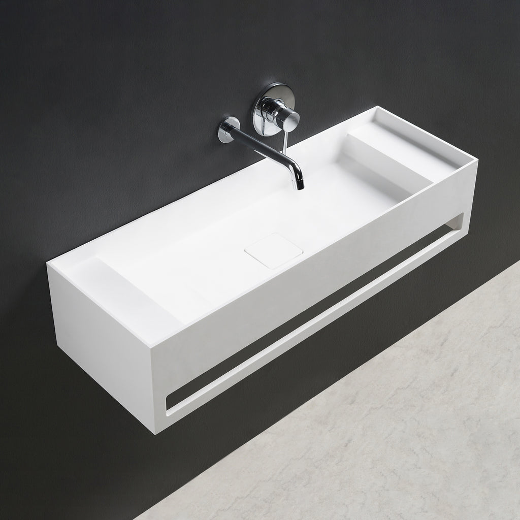 INFINITE | CUBE-X WM 80 with Towel Bar & Deck | Wall Mount Washbasin | INFINITE Solid Surfaces