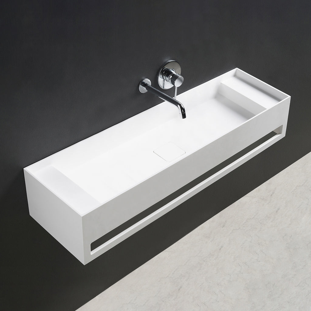 INFINITE | CUBE-X WM 90 with Towel Bar & Deck | Wall Mount Washbasin | INFINITE Solid Surfaces