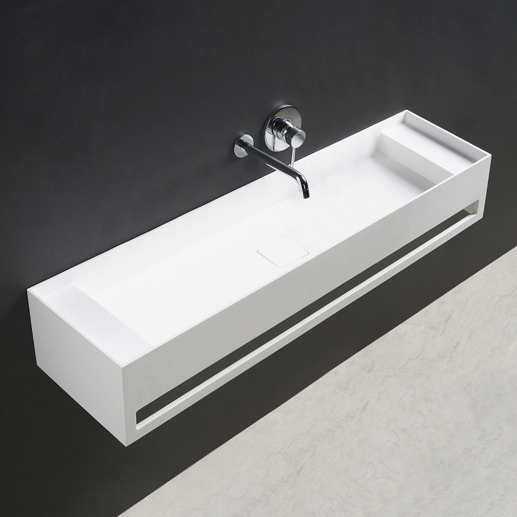 INFINITE | CUBE-X WM 100 with Towel Bar & Deck | Wall Mount Washbasin | INFINITE Solid Surfaces