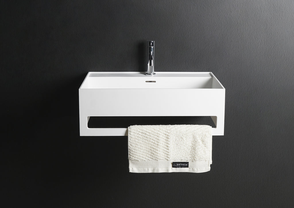 INFINITE | CUBE-X WM 40 with Towel Bar | Wall Mount Washbasin | INFINITE Solid Surfaces