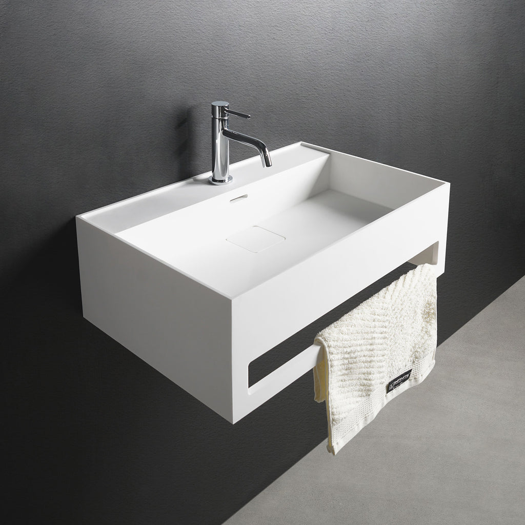 INFINITE | CUBE-X WM 40 with Towel Bar | Wall Mount Washbasin | INFINITE Solid Surfaces