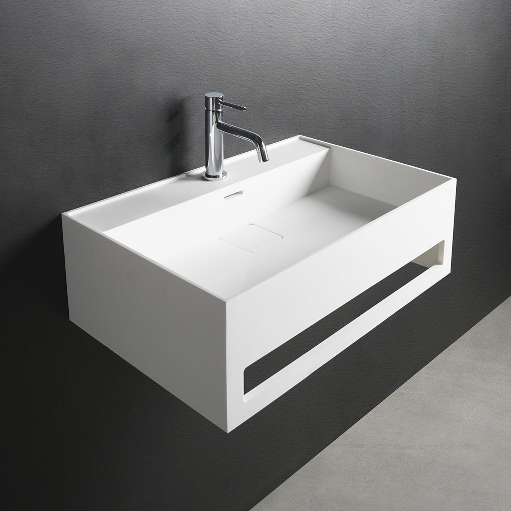INFINITE | CUBE-X WM 40 with Towel Bar | Wall Mount Washbasin | INFINITE Solid Surfaces