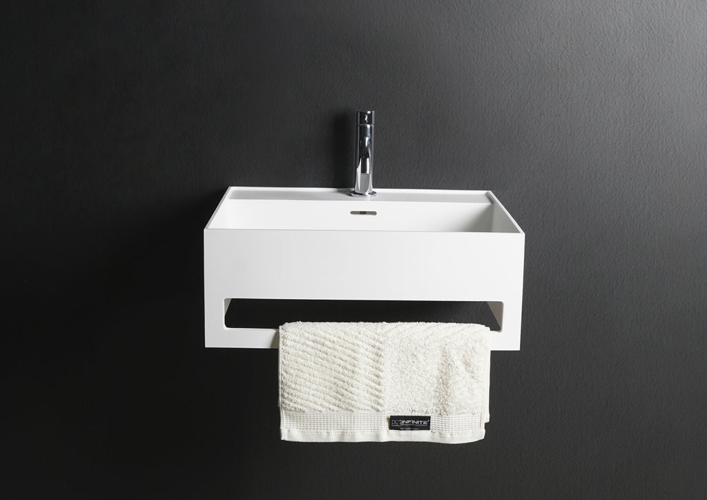 INFINITE | CUBE-X WM 50 with Towel Bar | Wall Mount Washbasin | INFINITE Solid Surfaces
