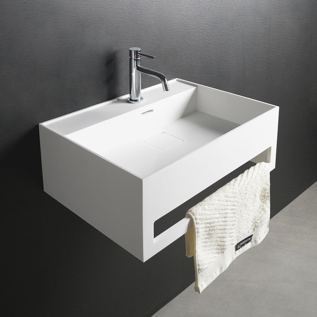 INFINITE | CUBE-X WM 50 with Towel Bar | Wall Mount Washbasin | INFINITE Solid Surfaces