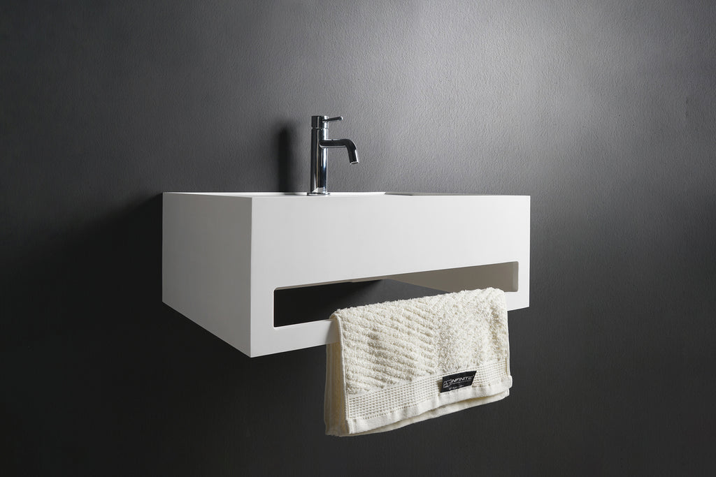 INFINITE | CUBE-X WM 50 with Towel Bar | Wall Mount Washbasin | INFINITE Solid Surfaces