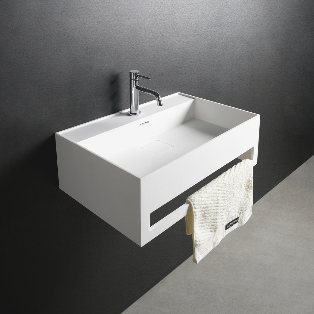 INFINITE | CUBE-X WM 60 with Towel Bar | Wall Mount Washbasin | INFINITE Solid Surfaces