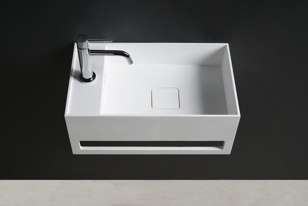 INFINITE | CUBE-X WM 50L with Towel Bar | Wall Mount Washbasin | INFINITE Solid Surfaces