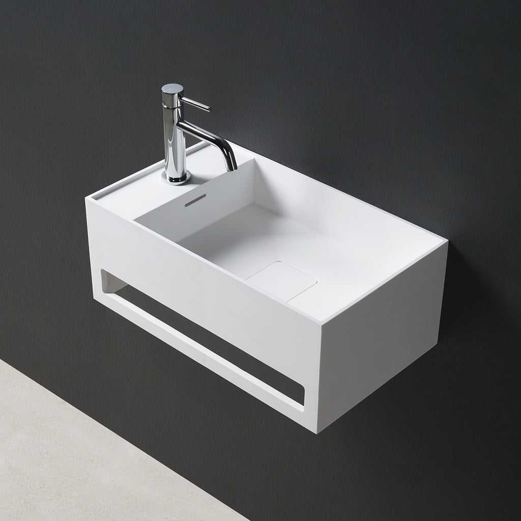 INFINITE | CUBE-X WM 50L with Towel Bar | Wall Mount Washbasin | INFINITE Solid Surfaces