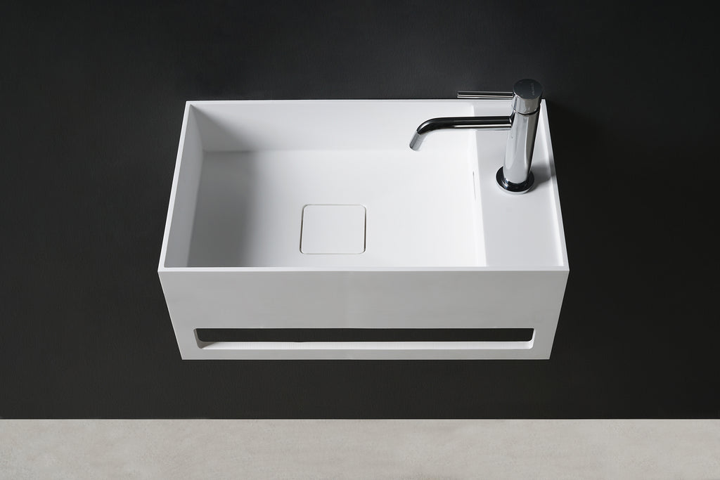 INFINITE | CUBE-X WM 50R with Towel Bar | Wall Mount Washbasin | INFINITE Solid Surfaces