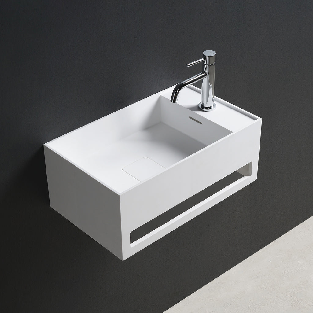 INFINITE | CUBE-X WM 50R with Towel Bar | Wall Mount Washbasin | INFINITE Solid Surfaces