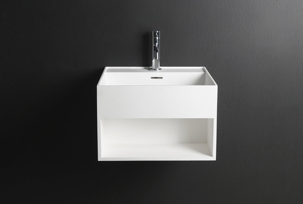 INFINITE | CUBE-X WM 30 with Shelf | Wall Mount Washbasin | INFINITE Solid Surfaces