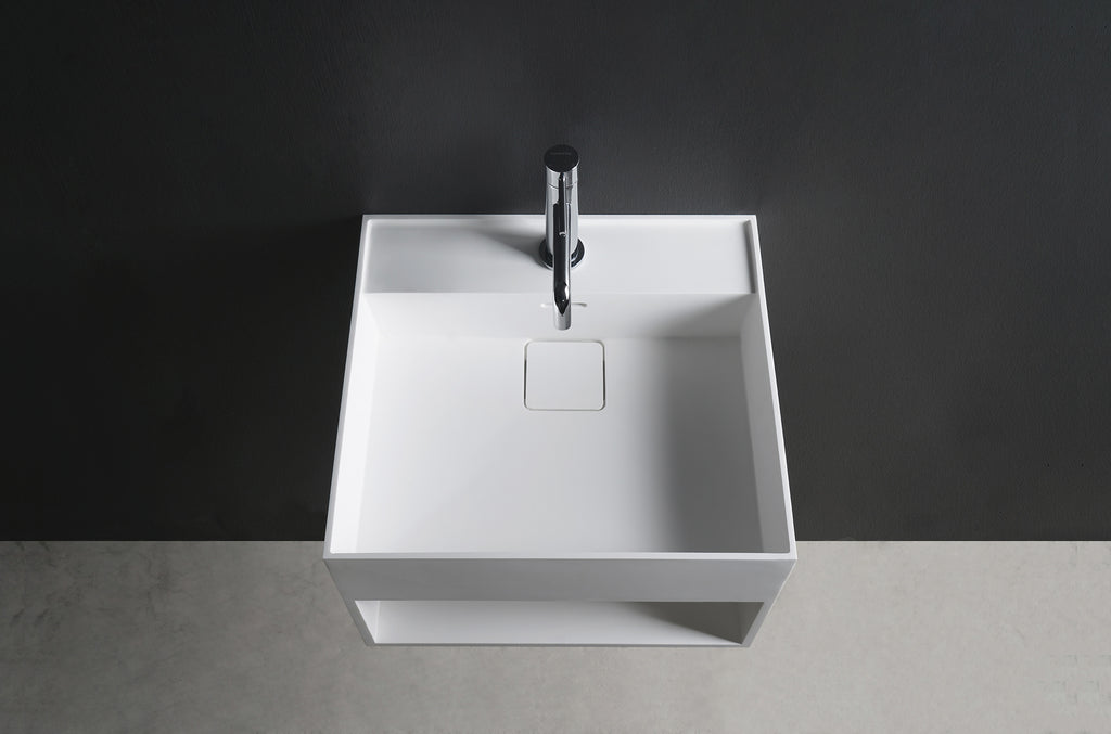 INFINITE | CUBE-X WM 30 with Shelf | Wall Mount Washbasin | INFINITE Solid Surfaces