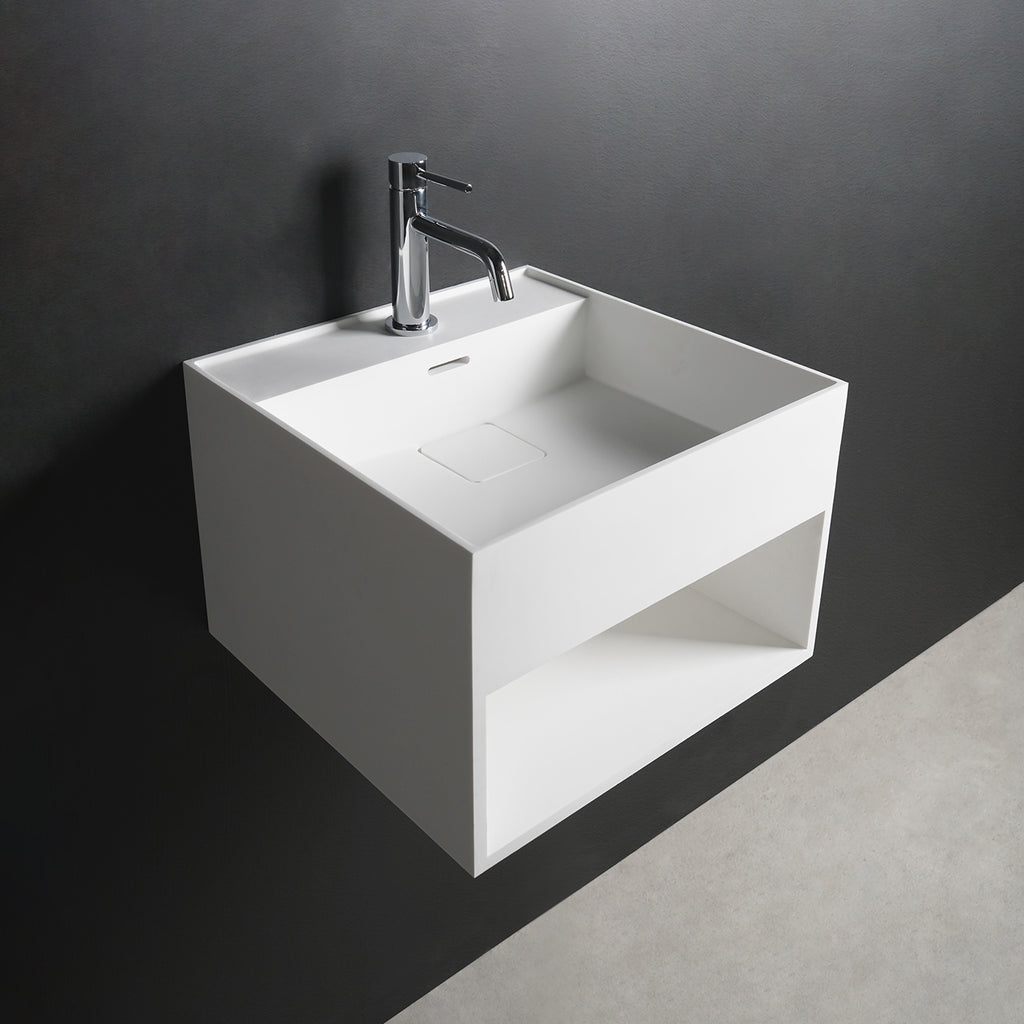 INFINITE | CUBE-X WM 30 with Shelf | Wall Mount Washbasin | INFINITE Solid Surfaces