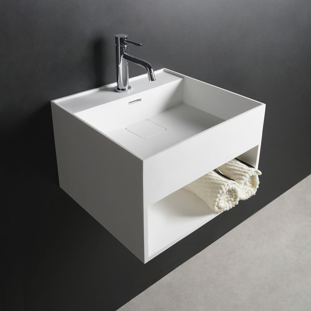 INFINITE | CUBE-X WM 30 with Shelf | Wall Mount Washbasin | INFINITE Solid Surfaces