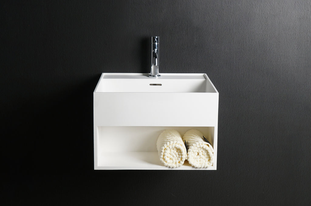 INFINITE | CUBE-X WM 40 with Shelf | Wall Mount Washbasin | INFINITE Solid Surfaces