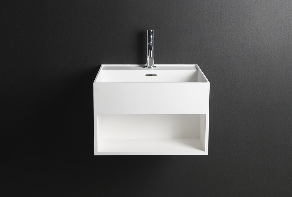 INFINITE | CUBE-X WM 40 with Shelf | Wall Mount Washbasin | INFINITE Solid Surfaces