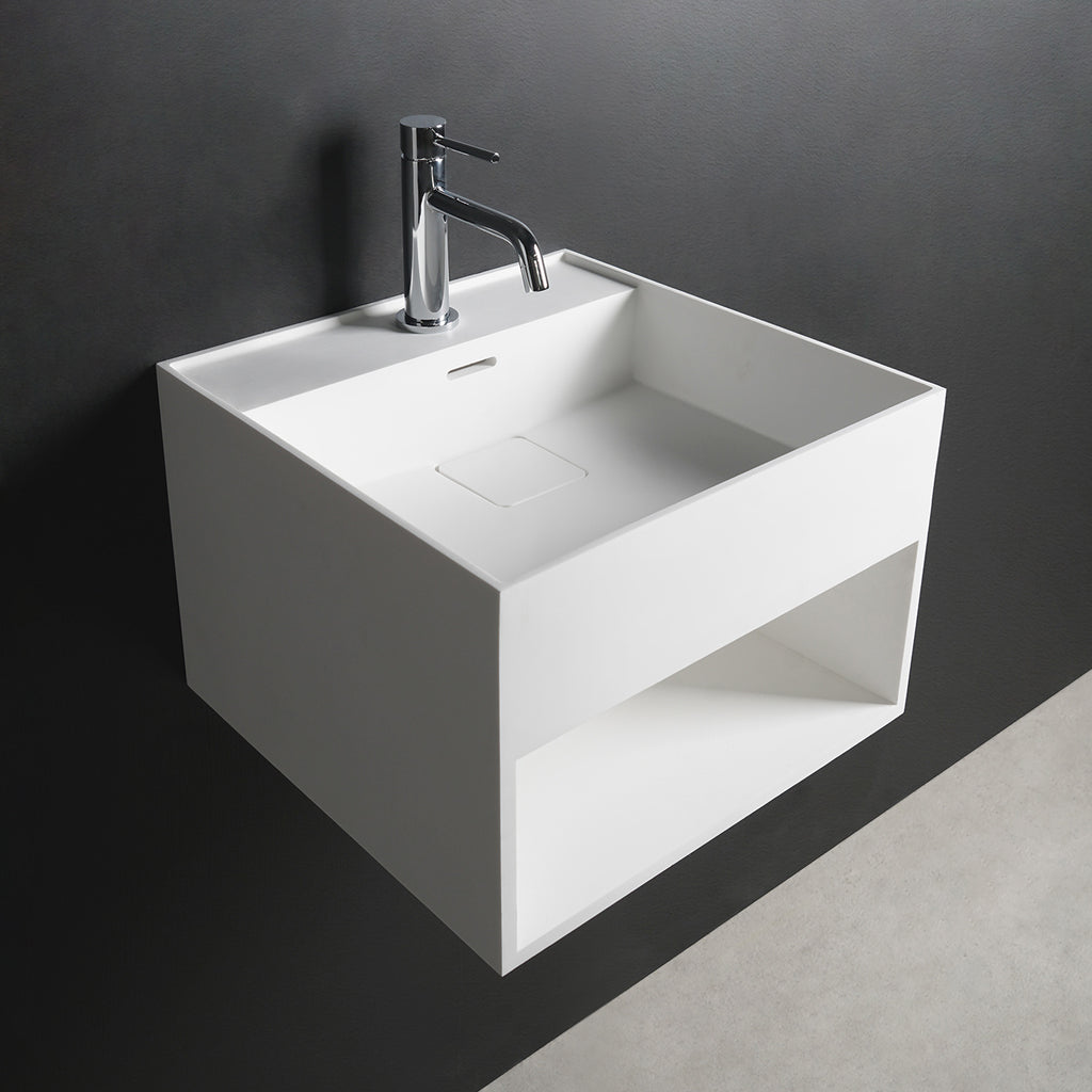 INFINITE | CUBE-X WM 40 with Shelf | Wall Mount Washbasin | INFINITE Solid Surfaces