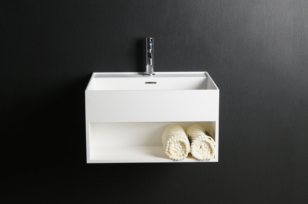 INFINITE | CUBE-X WM 50 with Shelf | Wall Mount Washbasin | INFINITE Solid Surfaces