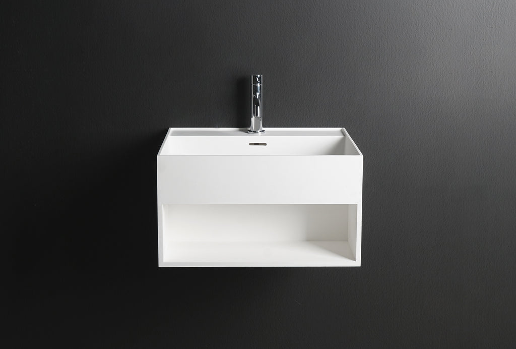 INFINITE | CUBE-X WM 50 with Shelf | Wall Mount Washbasin | INFINITE Solid Surfaces