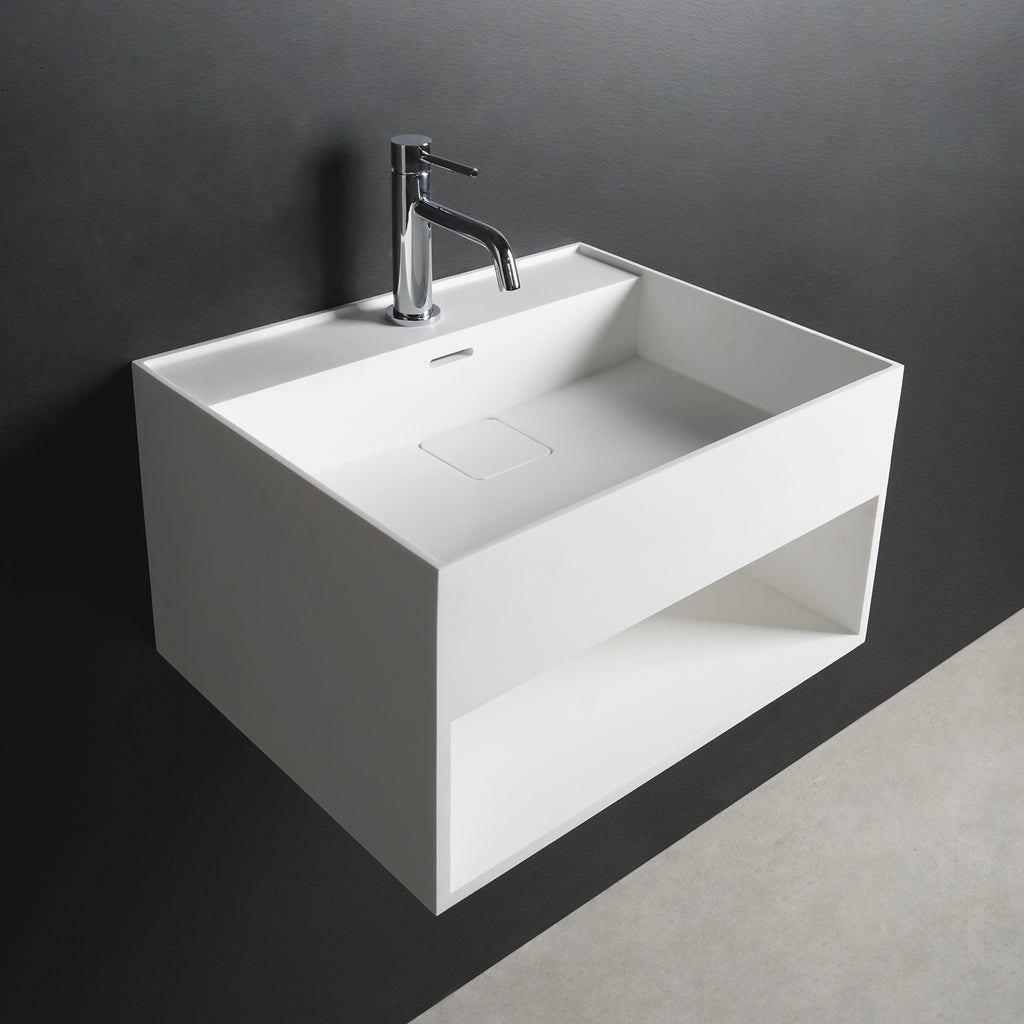 INFINITE | CUBE-X WM 50 with Shelf | Wall Mount Washbasin | INFINITE Solid Surfaces