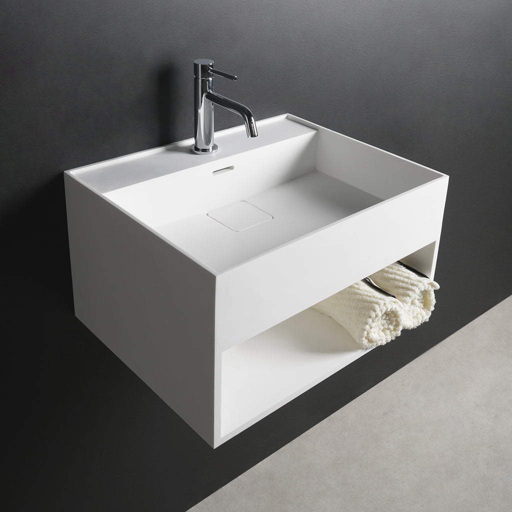INFINITE | CUBE-X WM 50 with Shelf | Wall Mount Washbasin | INFINITE Solid Surfaces