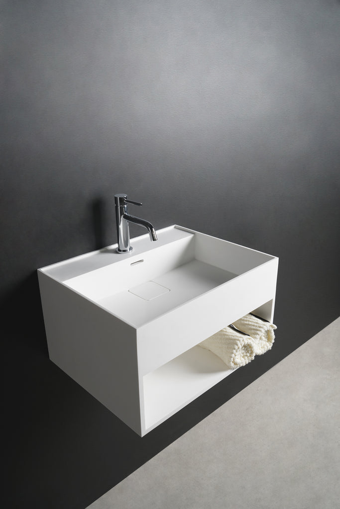 INFINITE | CUBE-X WM 60 with Shelf | Wall Mount Washbasin | INFINITE Solid Surfaces