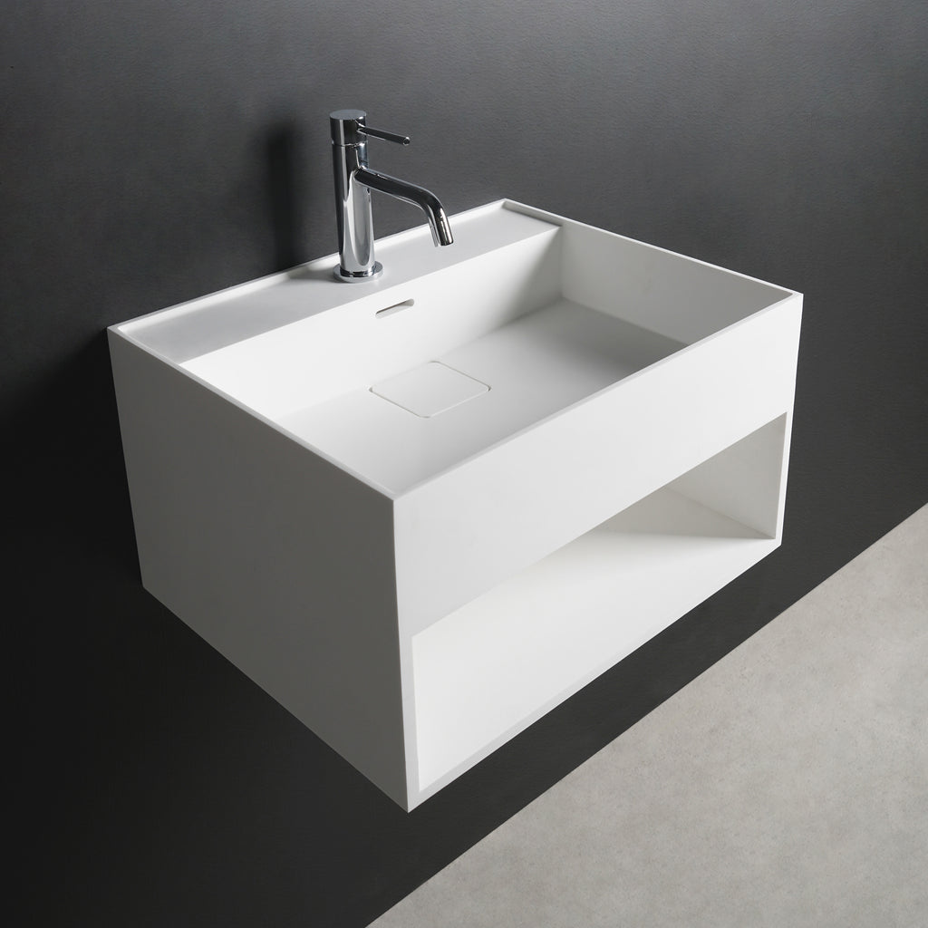 INFINITE | CUBE-X WM 60 with Shelf | Wall Mount Washbasin | INFINITE Solid Surfaces