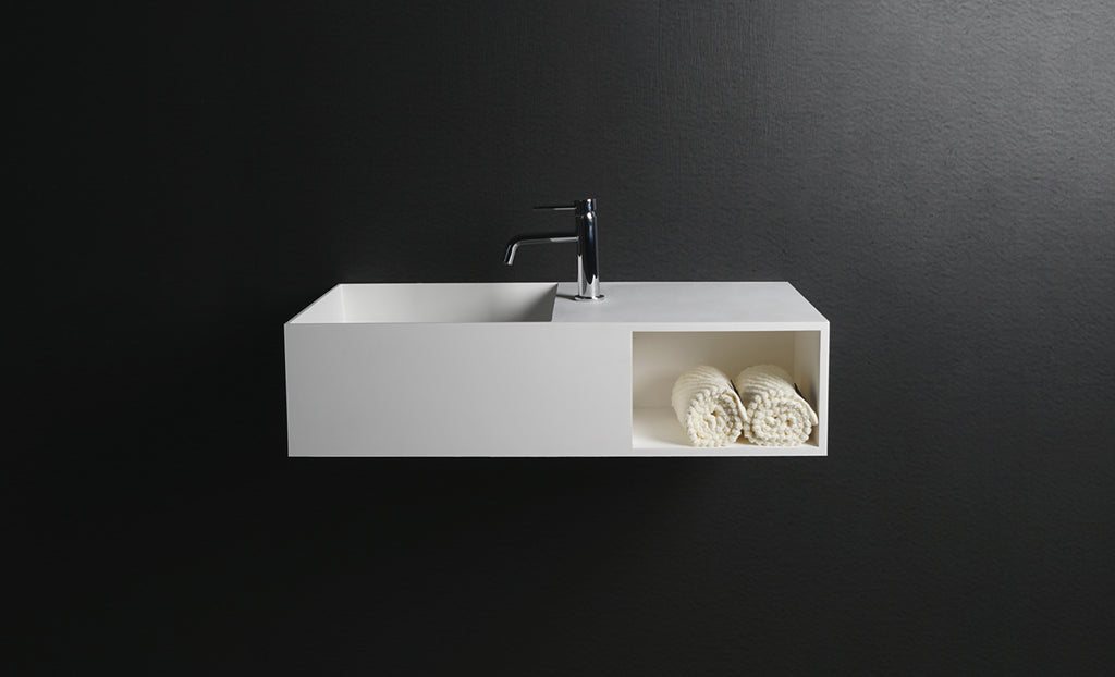 INFINITE | CUBE-X WM 80L with Shelf | Wall Mount Washbasin | INFINITE Solid Surfaces