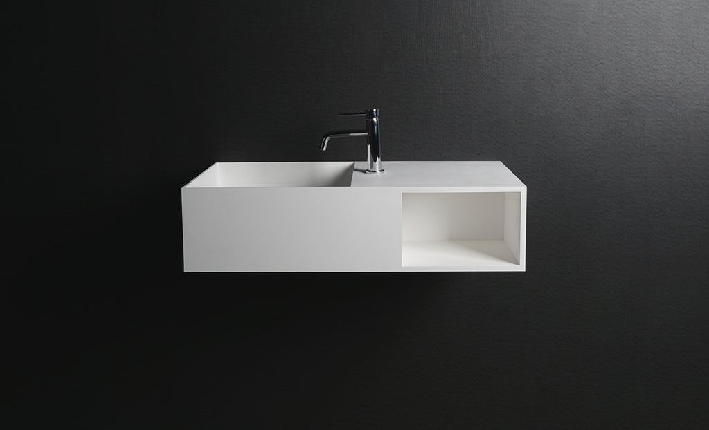 INFINITE | CUBE-X WM 80L with Shelf | Wall Mount Washbasin | INFINITE Solid Surfaces