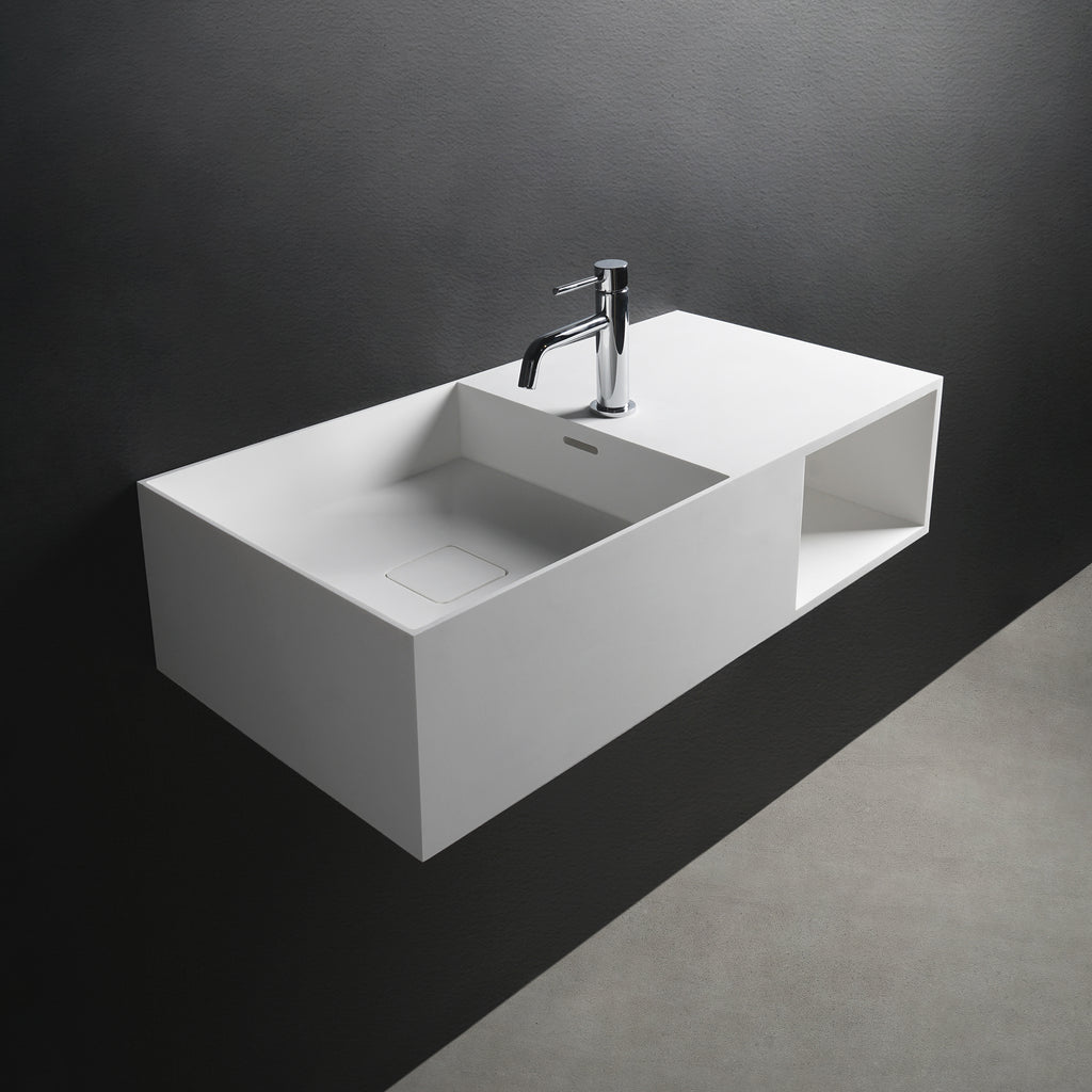 INFINITE | CUBE-X WM 80L with Shelf | Wall Mount Washbasin | INFINITE Solid Surfaces