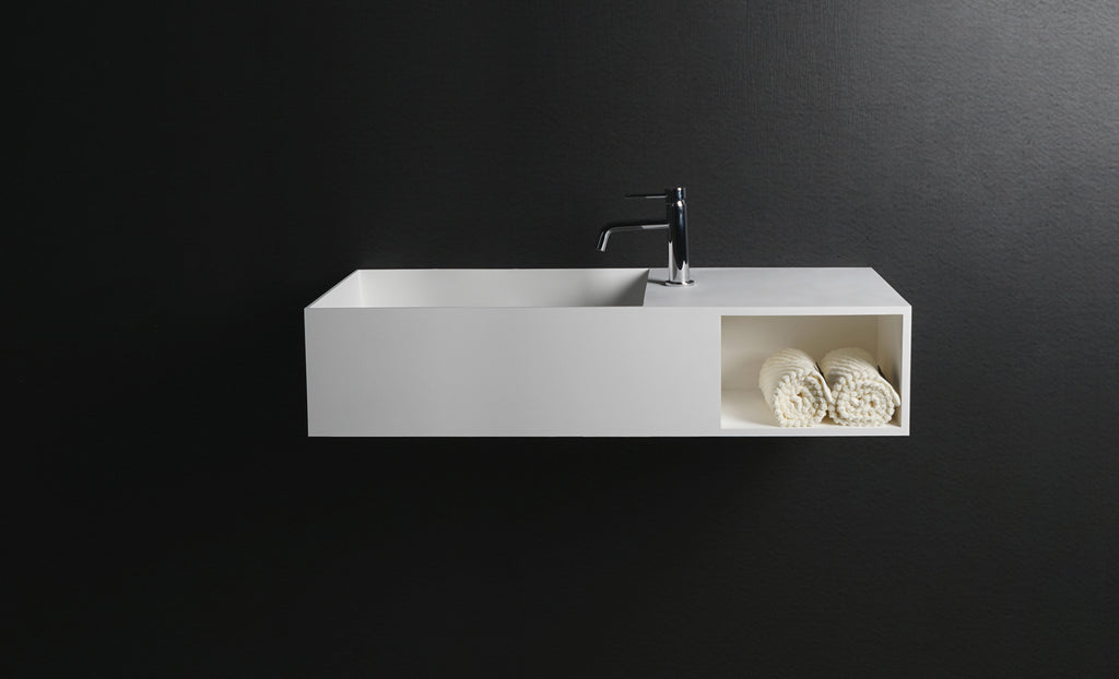 INFINITE | CUBE-X WM 100L with Shelf | Wall Mount Washbasin | INFINITE Solid Surfaces
