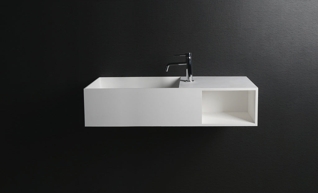 INFINITE | CUBE-X WM 100L with Shelf | Wall Mount Washbasin | INFINITE Solid Surfaces