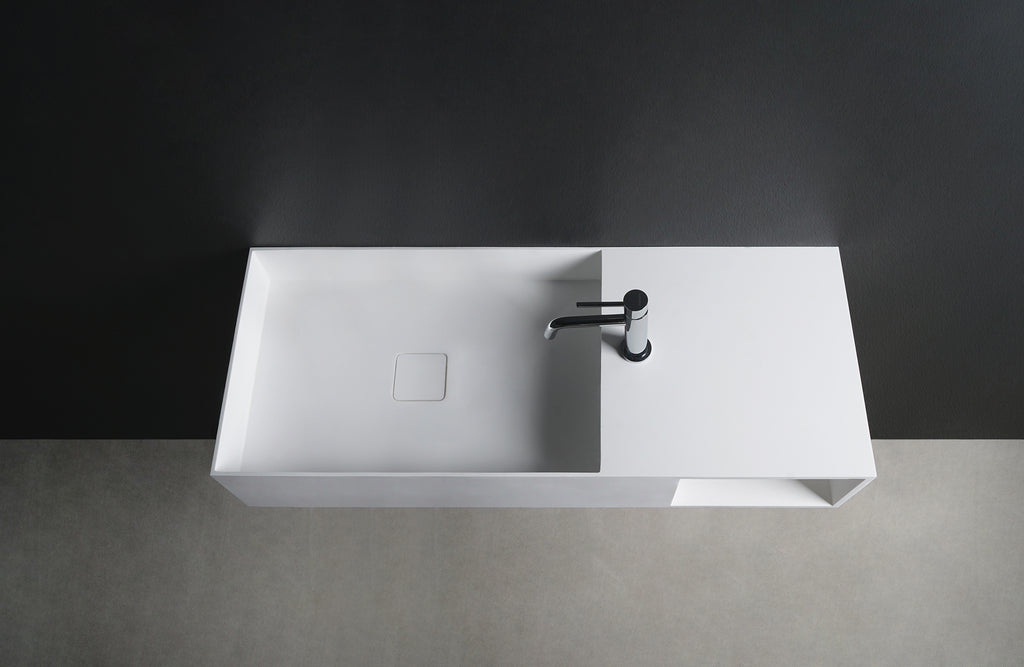 INFINITE | CUBE-X WM 100L with Shelf | Wall Mount Washbasin | INFINITE Solid Surfaces