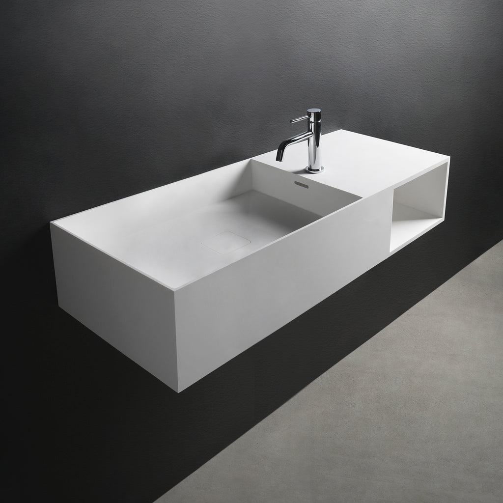 INFINITE | CUBE-X WM 100L with Shelf | Wall Mount Washbasin | INFINITE Solid Surfaces
